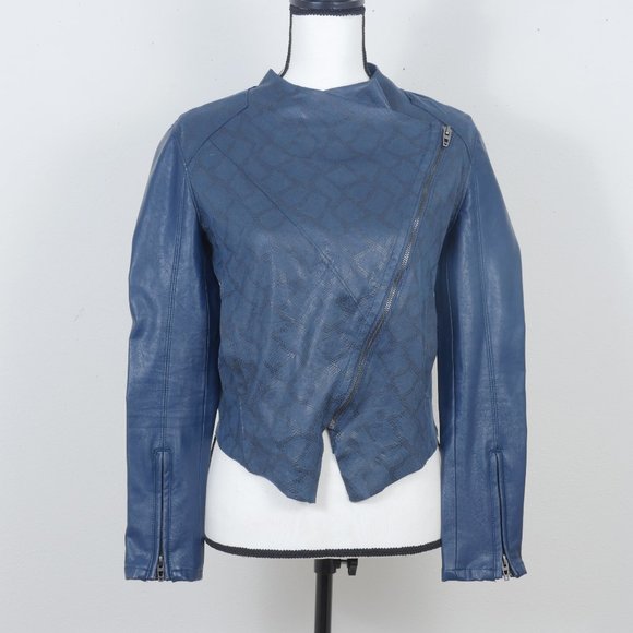 Blanknyc Teal Snake Print Moto Style Side Pockets Size XS Zipper Front Jacket - Picture 1 of 12